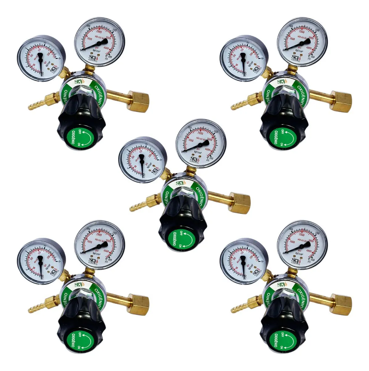 Kit C/ 5 Regulador De Pressão Oxigênio Manômetro Modelo 200