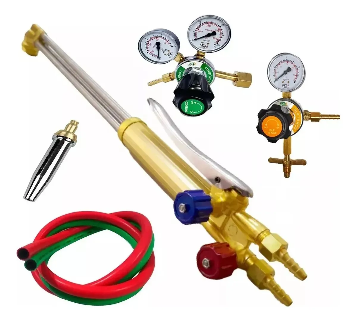Maçarico De Corte + Bico Glp + 2 Reguladores + Mangueira 5 M