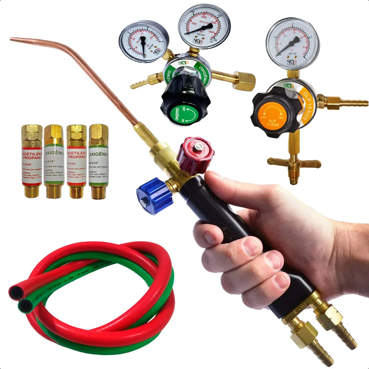 Maçarico Solda + Bico GLP + Regulador + Mangueira + Válvulas